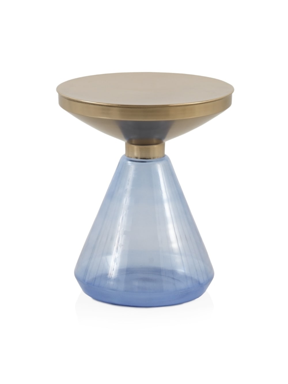 Table d'appoint avec base en verre bleu et plateau en métal doré Table d'appoint avec base en verre bleu et plateau en métal doré