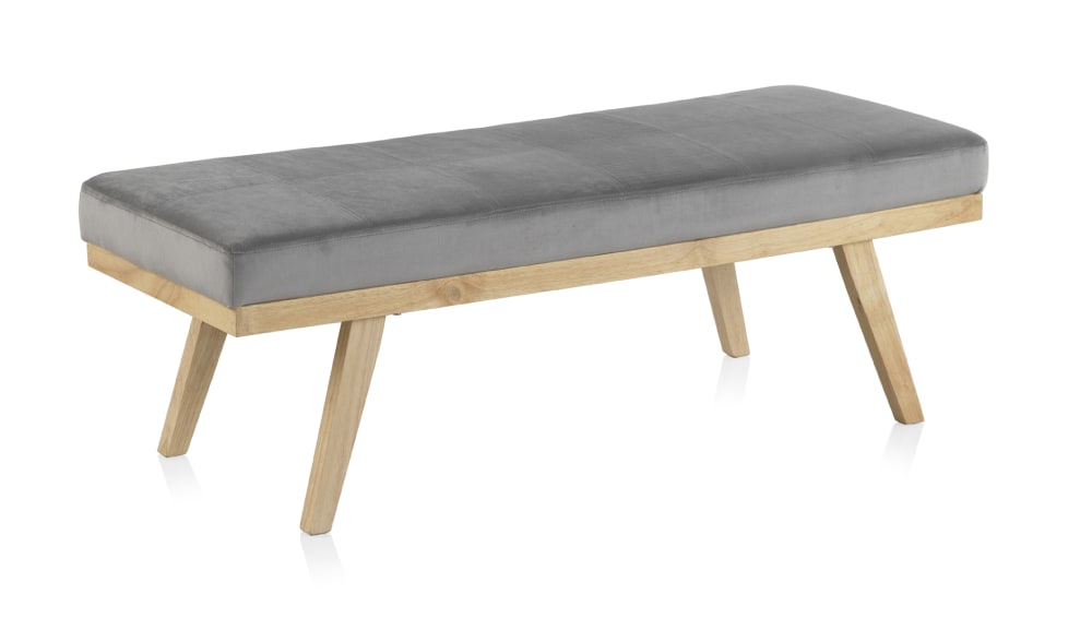 Tabouret tapissé en velours gris avec pieds en bois