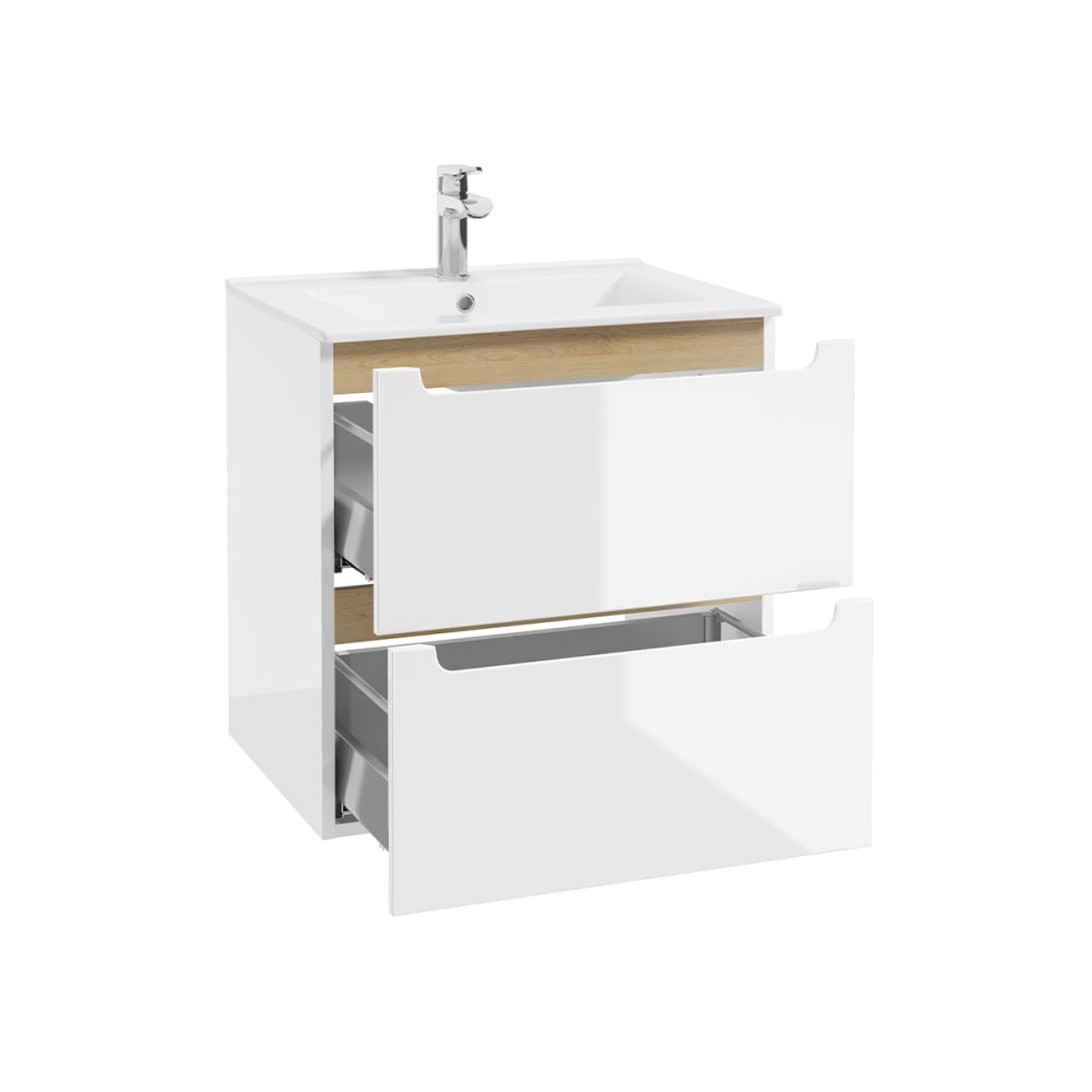 Einzelwaschtisch 60cm 2 Schubladen MDF Weiß - Maisons Du Monde