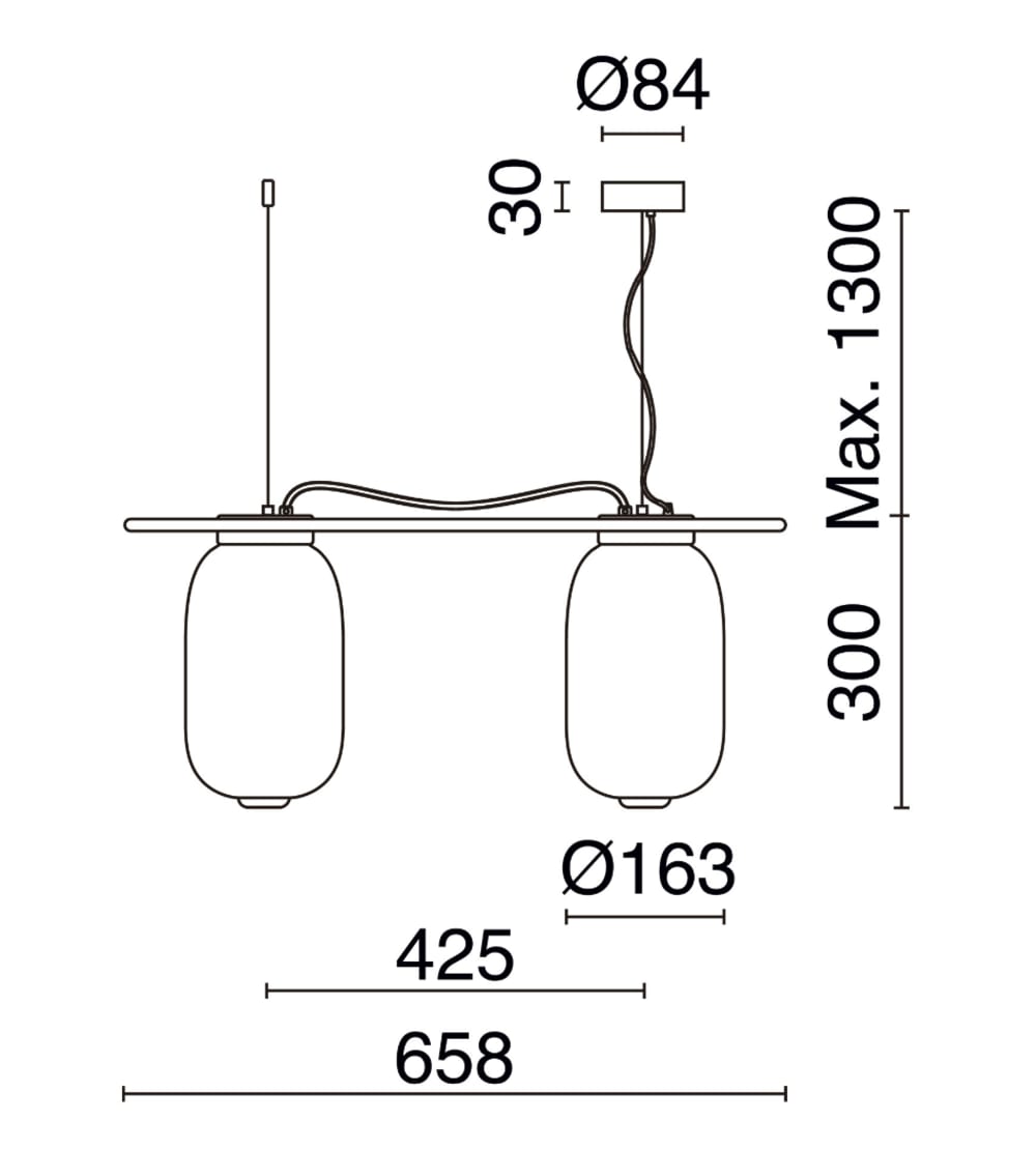 Suspension double en verre opale, bleu L:65cm — vue 4