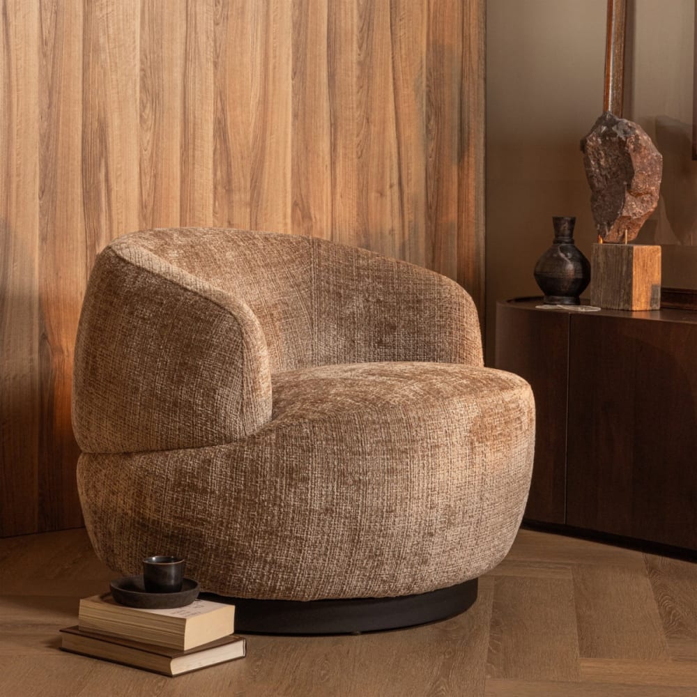 Drehbarer Sessel aus Chenille in sandbeige - Maisons Du Monde