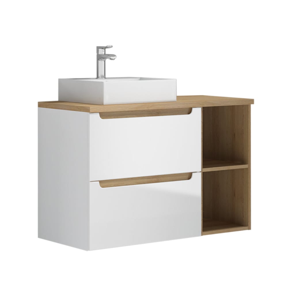 Petits meubles Meuble simple vasque 90cm 2 niches panneaux mdf et mélaminé blanc Blanc Panneau De Particules - 90x63x46cm