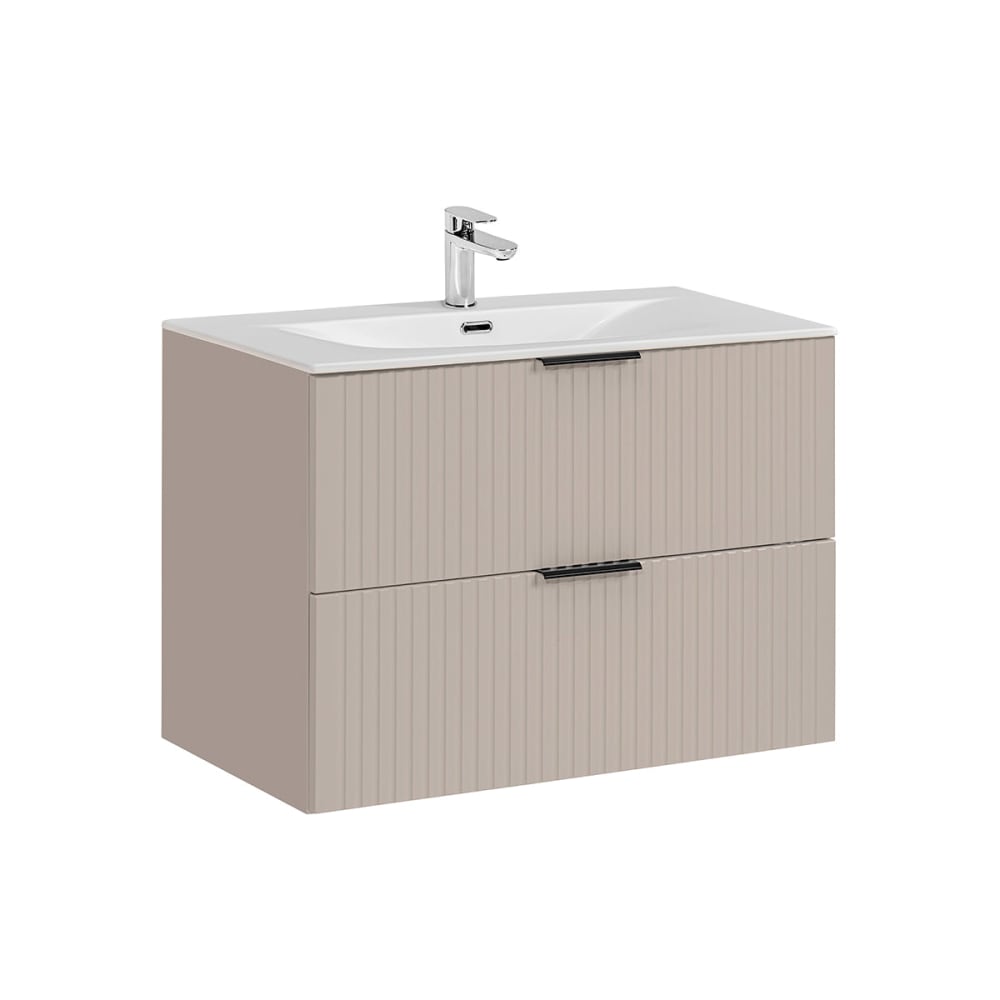 Meuble simple vasque encastrée 80cm panneaux mélaminé et mdf beige