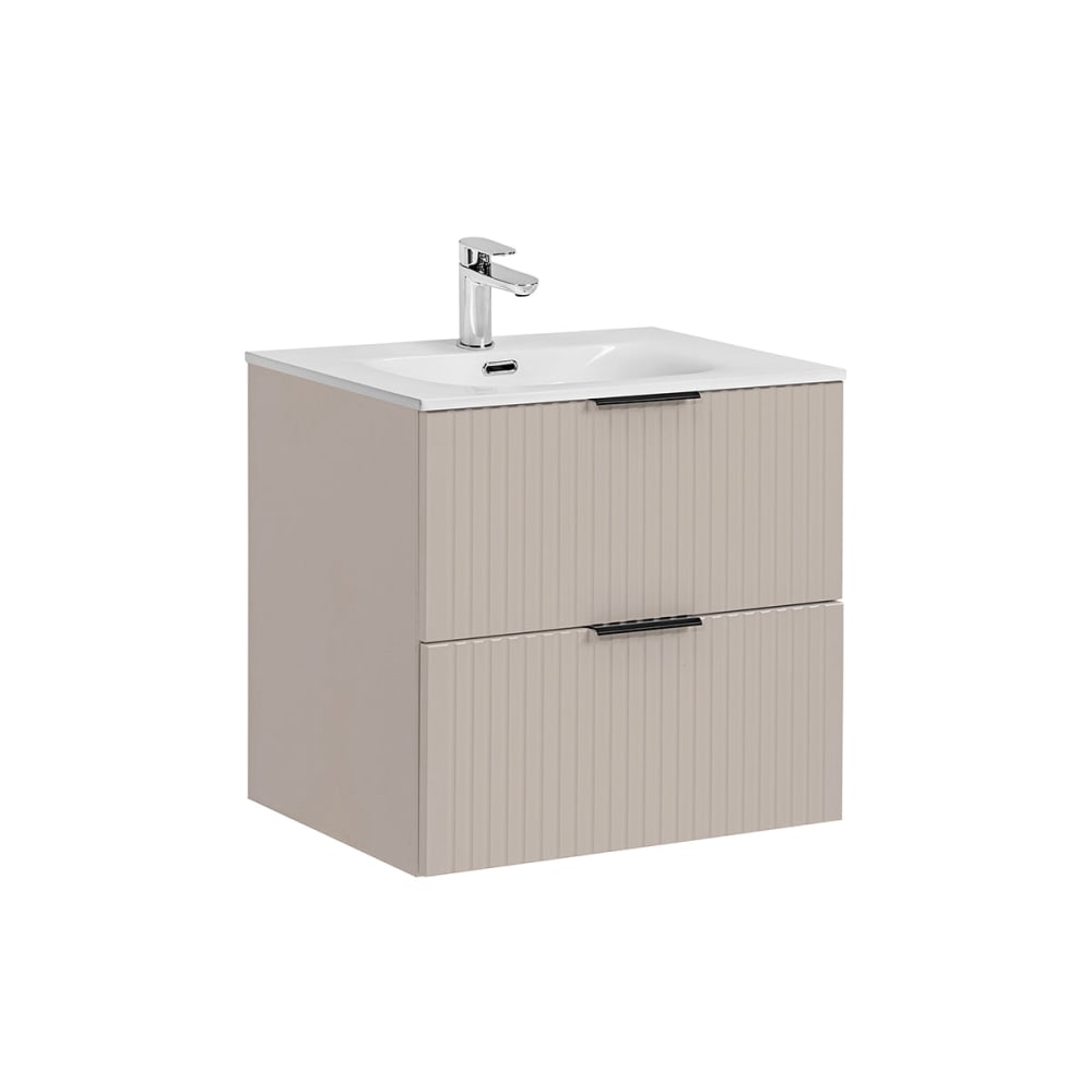Meuble simple vasque encastrée 60cm panneaux mélaminé et mdf beige