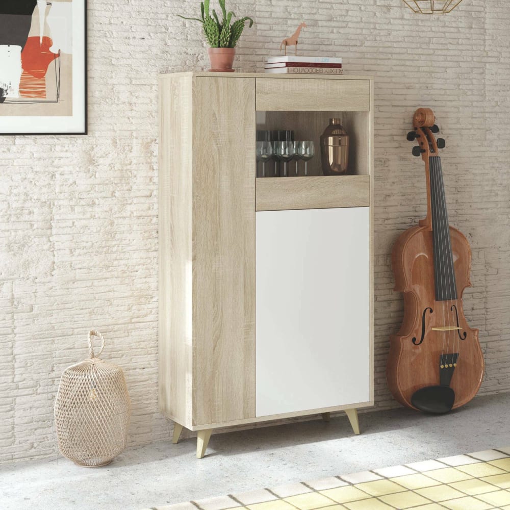 Vitrine mit Eichenholzeffekt, weiß 77x33h142 cm - Maisons Du