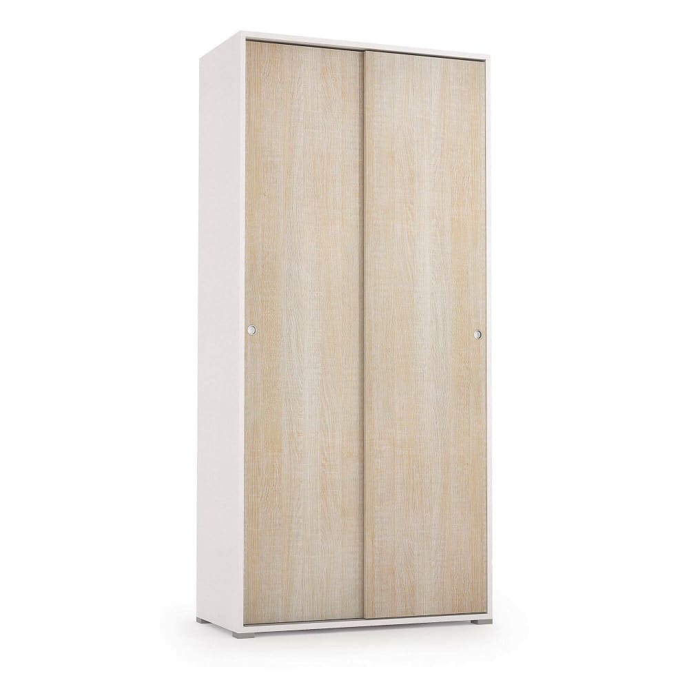 Armoire 2 portes effet bois beige, blanc 90x45h195 cm
