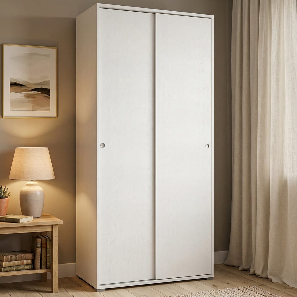 Armoire 2 portes effet bois blanc 90x45h195 cm - Maisons du Monde