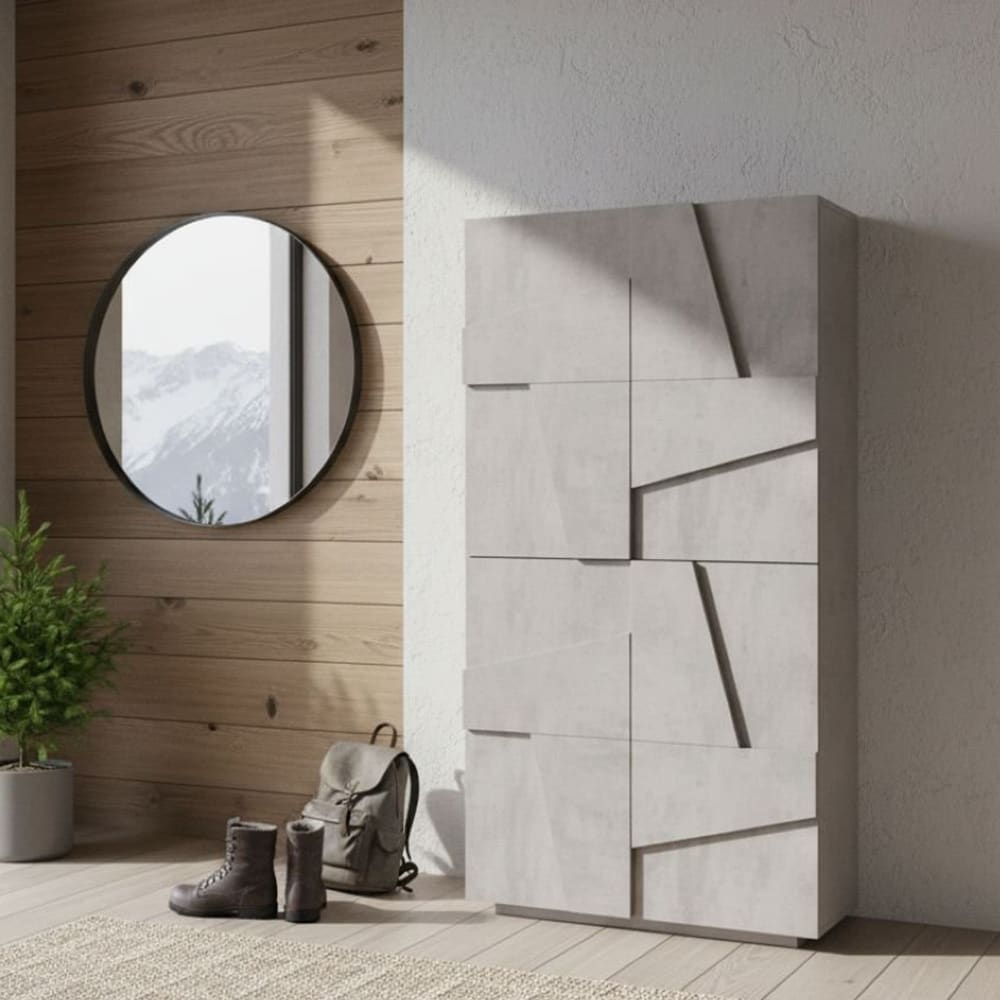 Schuhregal aus Beton in Holzoptik, 81 x 38 x 167 cm - Maisons Du