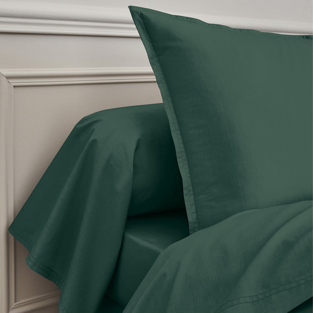 Drap housse uni en percale de coton vert forêt 90x190 — vue 4