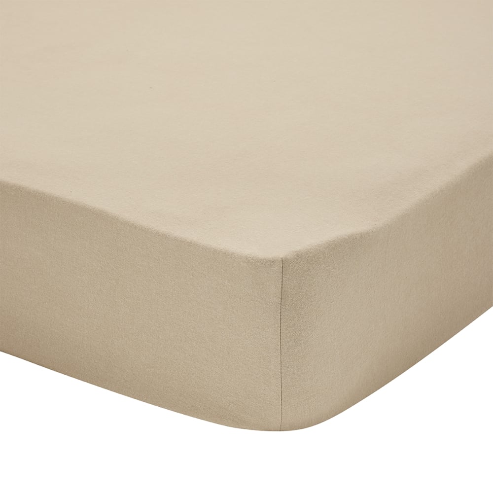 Drap housse uni en flanelle de coton beige sésame 140x200