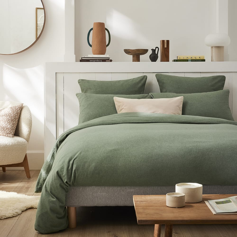Drap housse uni en flanelle de coton vert lichen 140x190 — vue 3