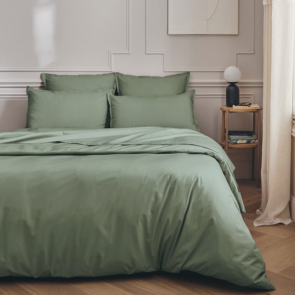 Drap housse uni en percale de coton vert sauge 2x90x200 — vue 3