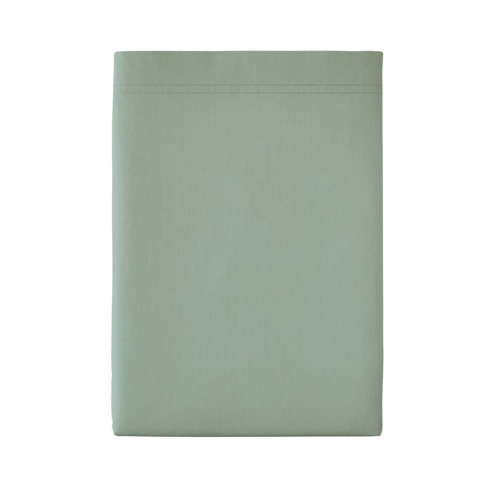 Drap plat uni en percale de coton vert sauge 270x300
