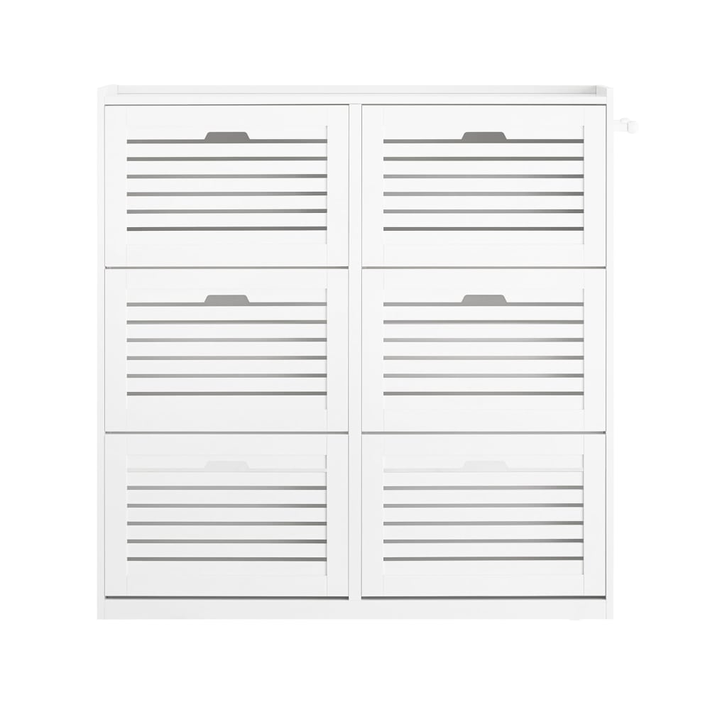 SoBuy Schuhschrank mit 6 Klappen aus MDF Weiß style modern Weiß Spanplatte