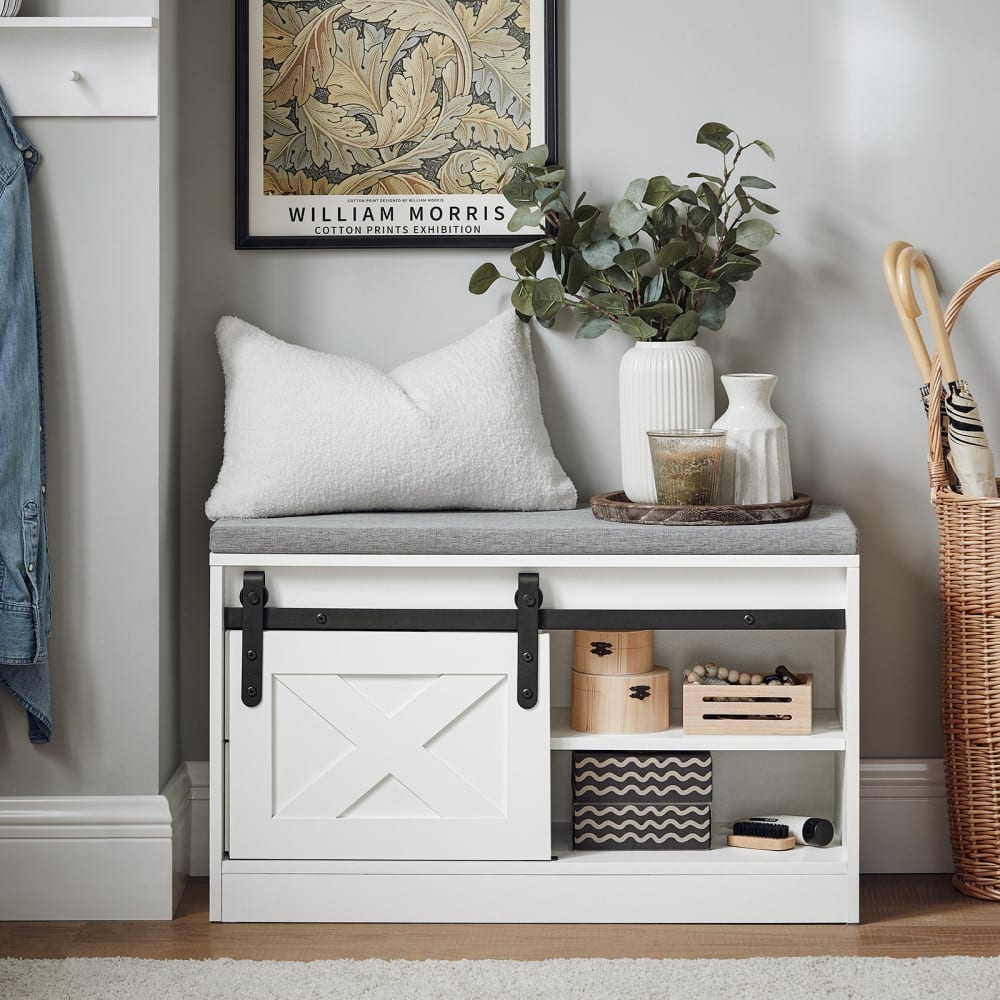 Banc d'entrée 2 tiroirs effet bois blanc