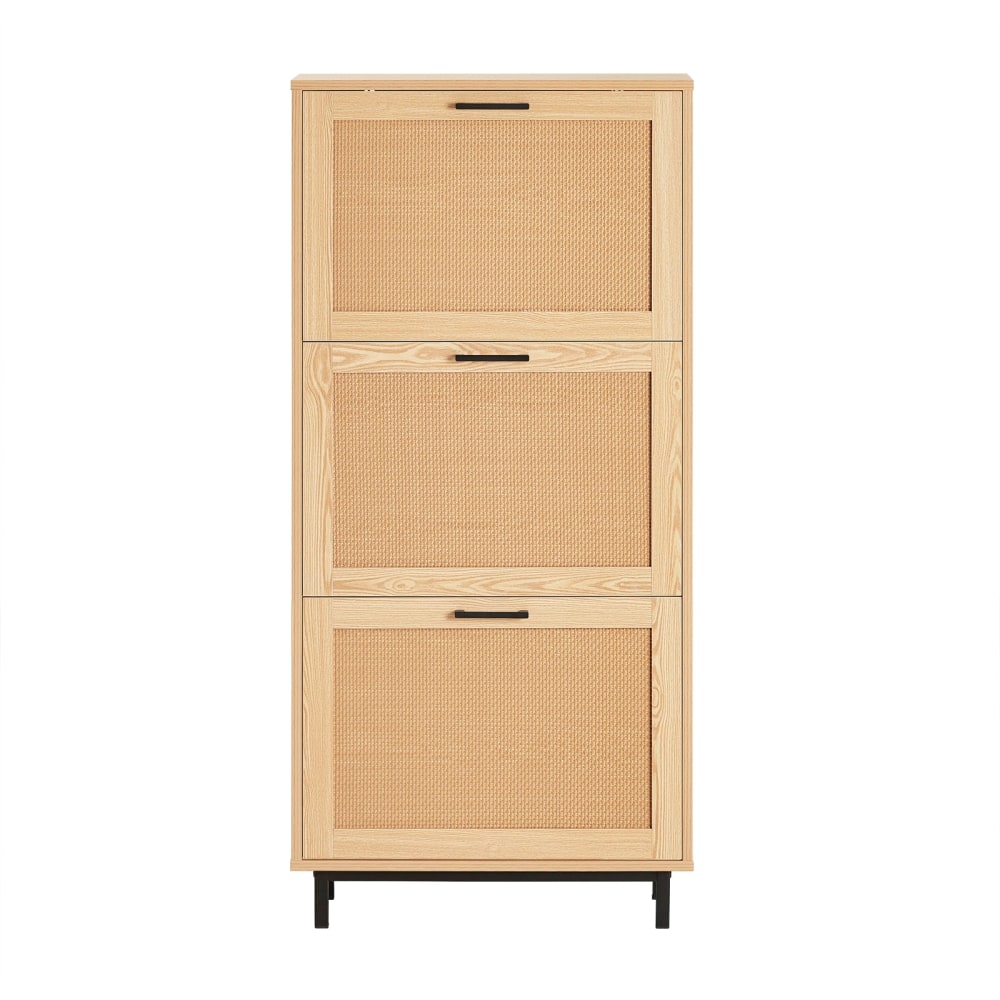 Schuhschrank Mit 3 Klappen Aus Holz Und Metall Natur