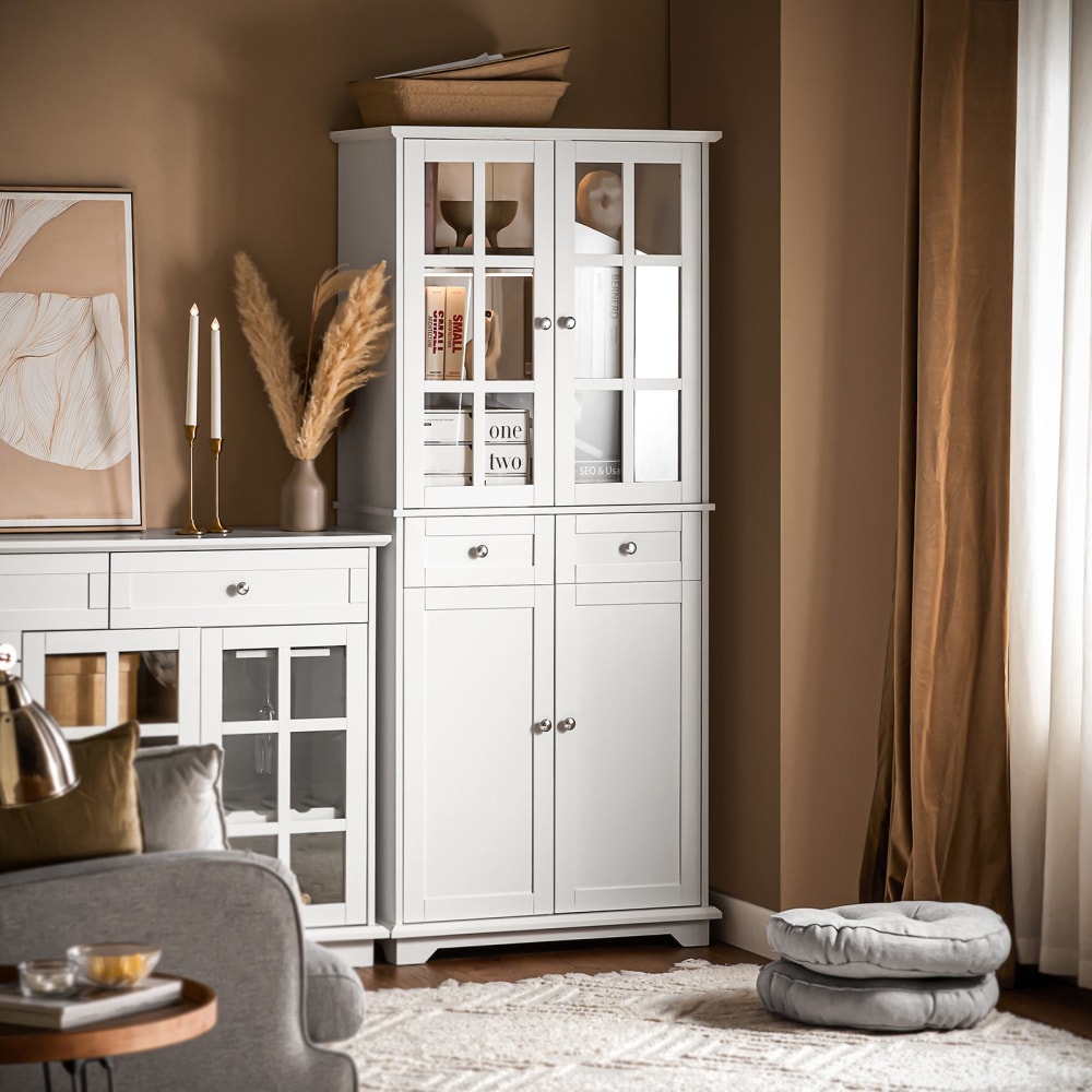 Buffet de cuisine avec 4 portes effet bois blanc