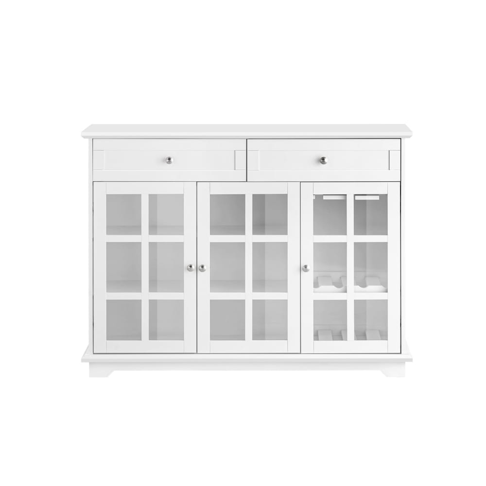 SoBuy Küchenschrank mit 2 Schubladen aus Holz und Glas Weiß Weiß Spanplatte
