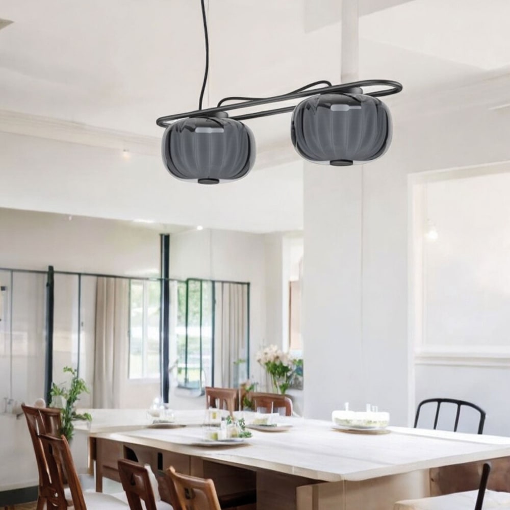 Suspension double en verre opale, gris L:65cm - Maisons du Monde