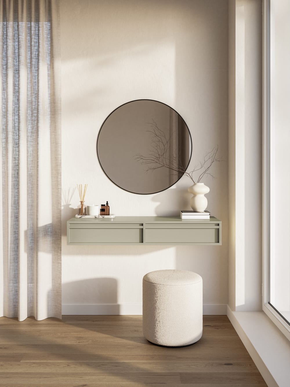 Schminktisch hängend mit 2 Schubladen, greige, 110 cm - Maisons