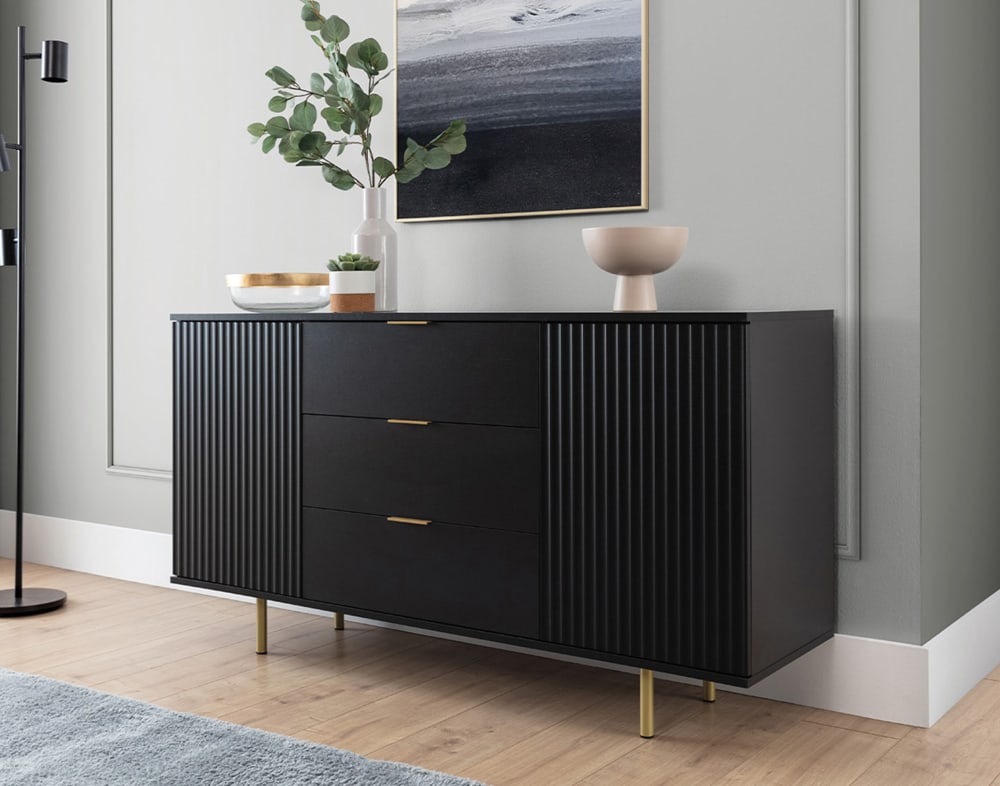 Buffet noir 3 tiroirs et 2 portes noir - Maisons du Monde