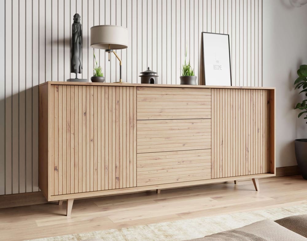 Buffet effet bois 3 tiroirs et 2 portes bois - Maisons du Monde
