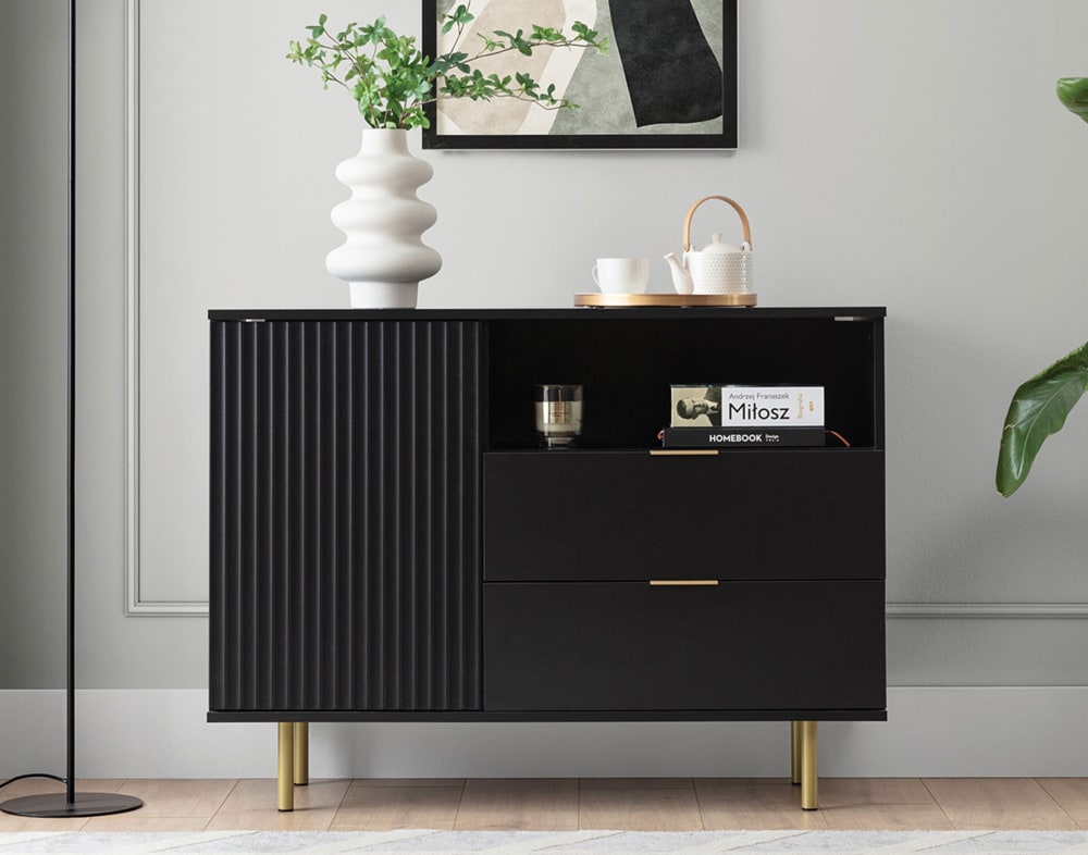 Buffet noir 2 tiroirs, 1 porte et 1 niche noir - Maisons du Monde