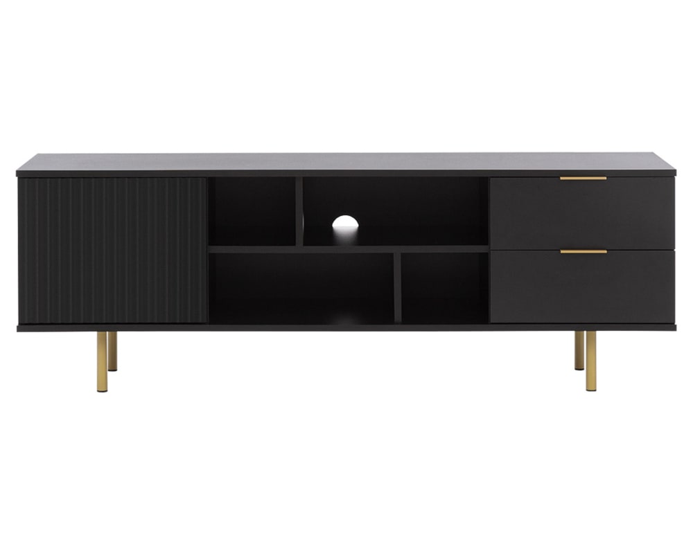 Meuble tv noir 4 niches et 2 portes noir - Maisons du Monde
