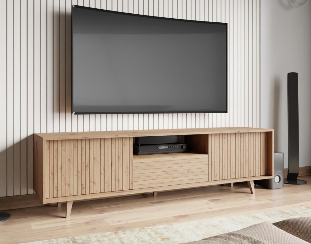 Meuble tv effet bois 2 portes et 1 niche bois - Maisons du Monde