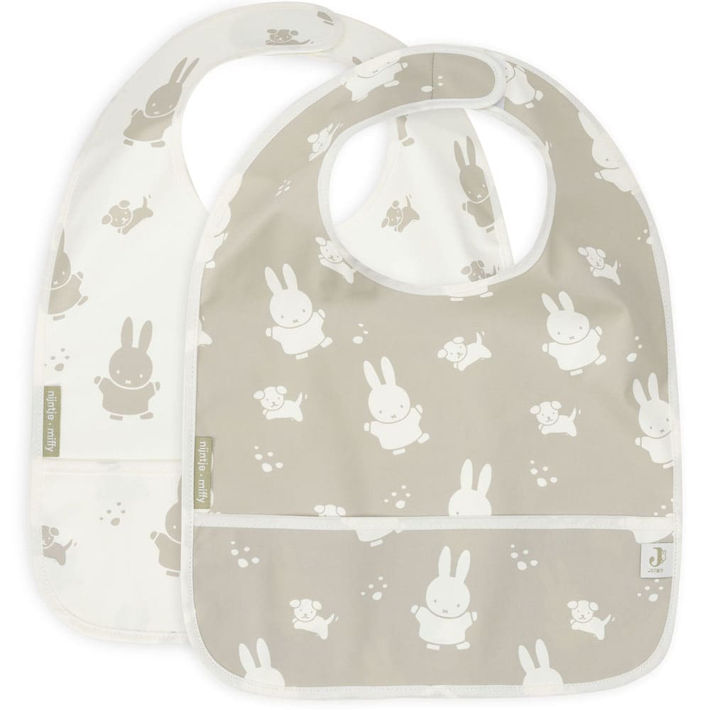 Jollein Lot de 2 bavoirs plastifiés Miffy Snuffy Olive Green Vert Certifié Oeko-Tex Pes - Polyester - 29x40x0cm