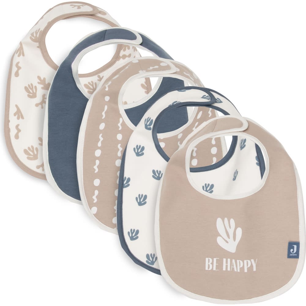 Jollein Lot de 5 bavoirs imperméables Beige Coton - 27x22x0cm
