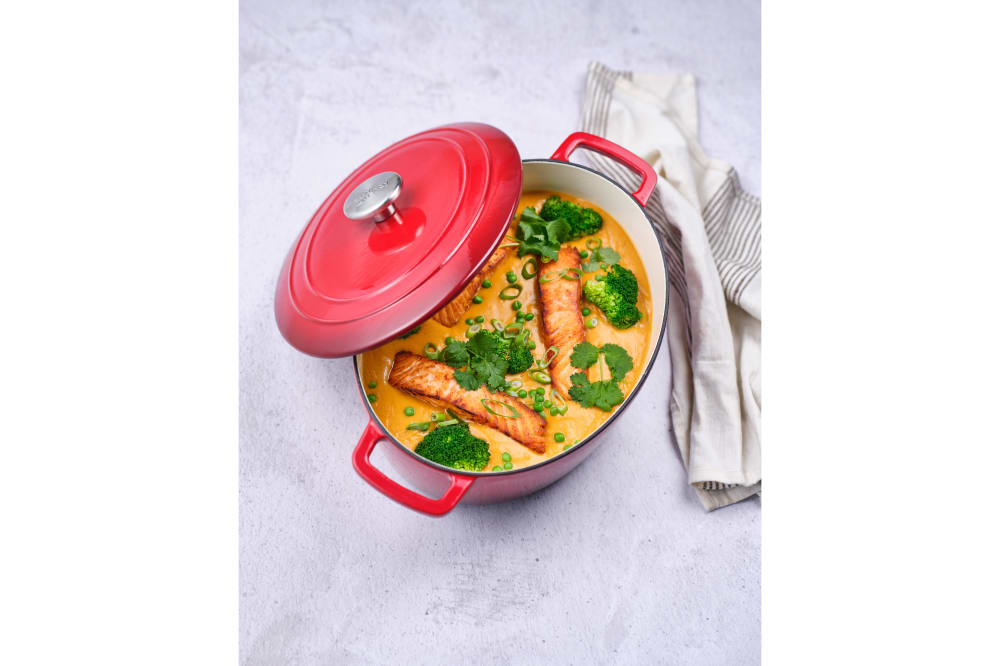 Cocotte ovale en Fonte, rouge, 31x24xh12 cm