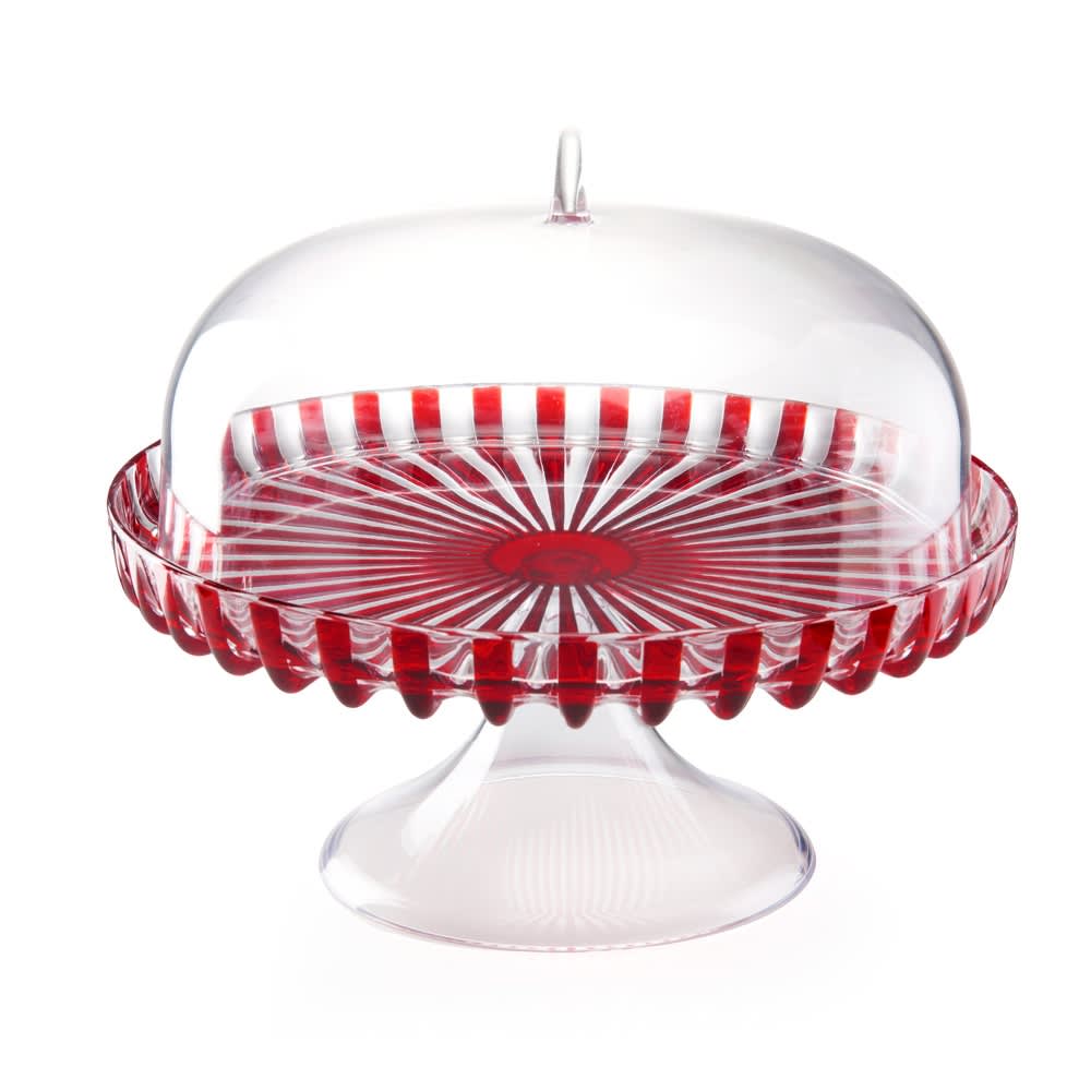 Plat gâteau 31 cm avec cloche    en plastique  rouge