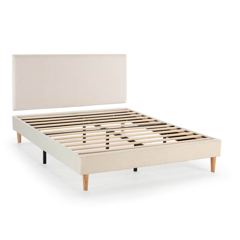 HOMN Polsterbett + Kopfteil 140x200 cm Beige style modern Beige Pes - Polyester