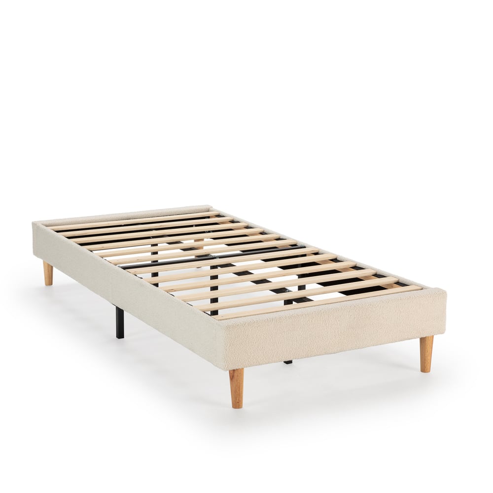 HOMN Polsterbett 90x190 cm Beigefarbenes Schaffellimitat style modern Beige Pes - Polyester