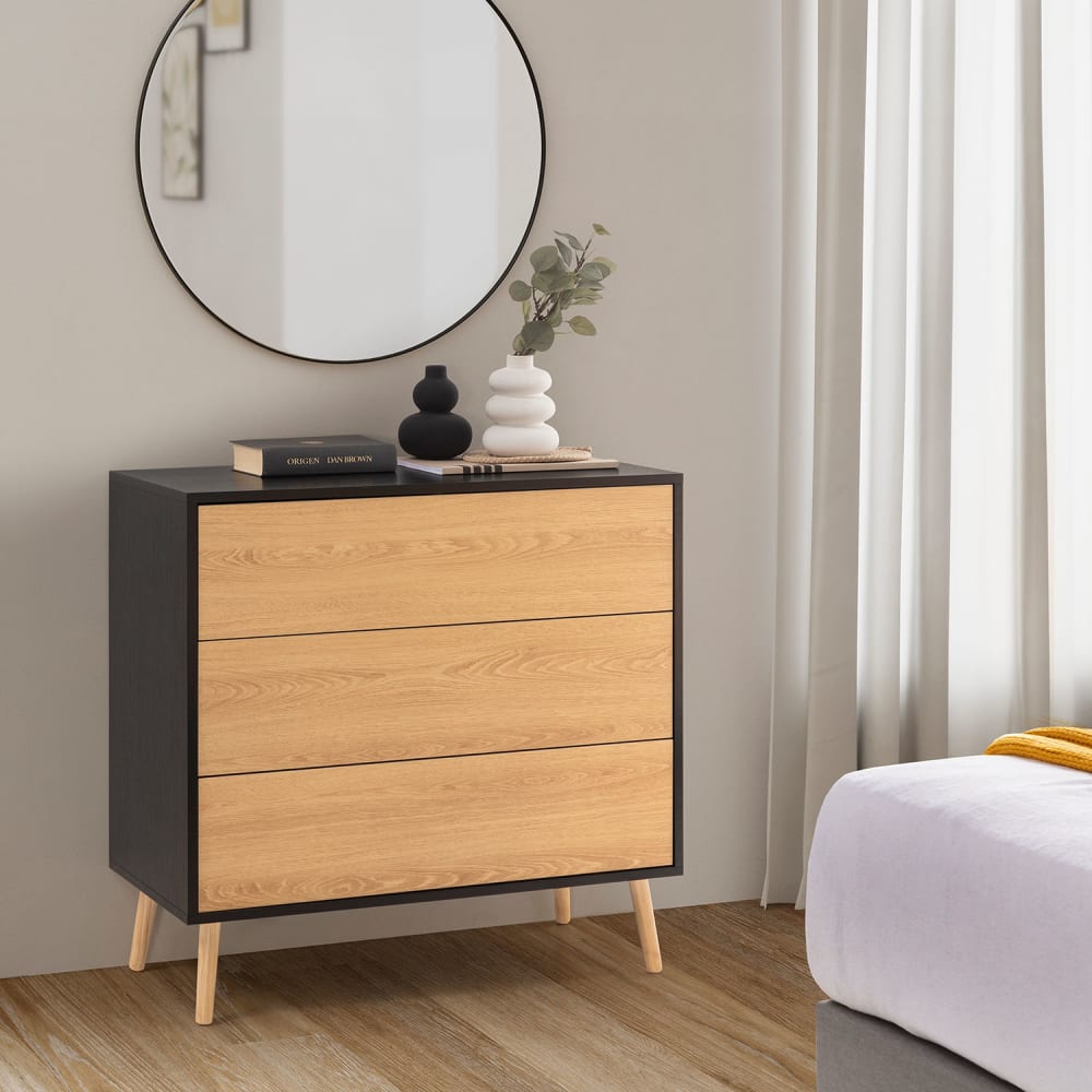 Commode 3 tiroirs Couleur Noir/Bois - Maisons du Monde