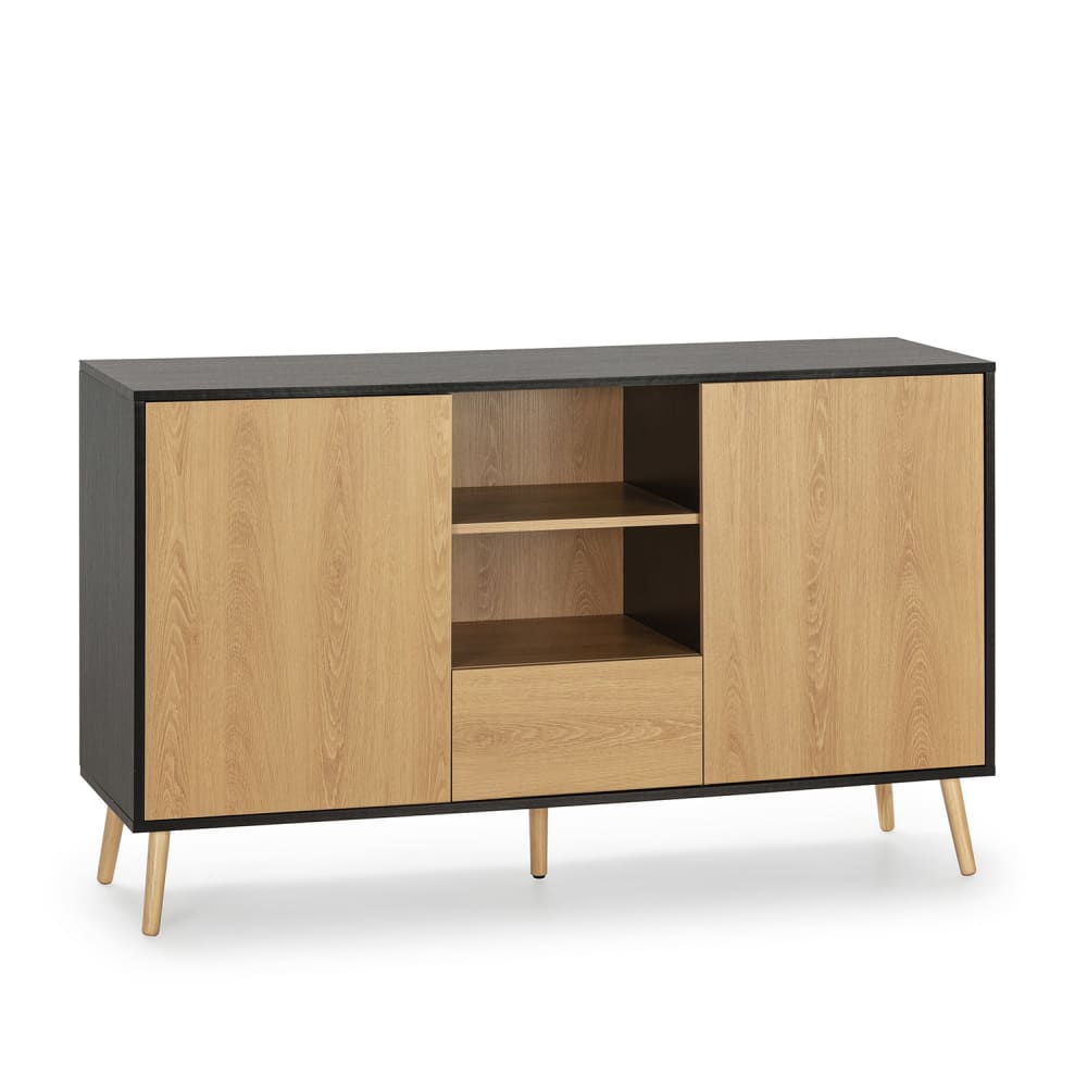 HOMN Sideboard 2 Türen 1 Schublade, Schwarz/Holzfarbe style industrial Schwarz Spanplatte