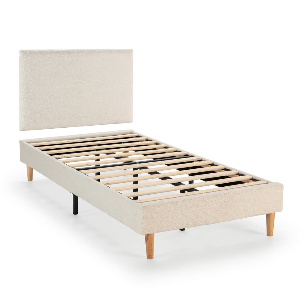 HOMN Polsterbett + Kopfteil 90x190 cm Beige style modern Beige Pes - Polyester