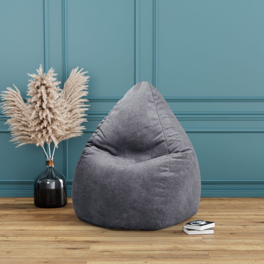 Pouf poire aspect cuir vielli gris 80x130 cm - Maisons du Monde