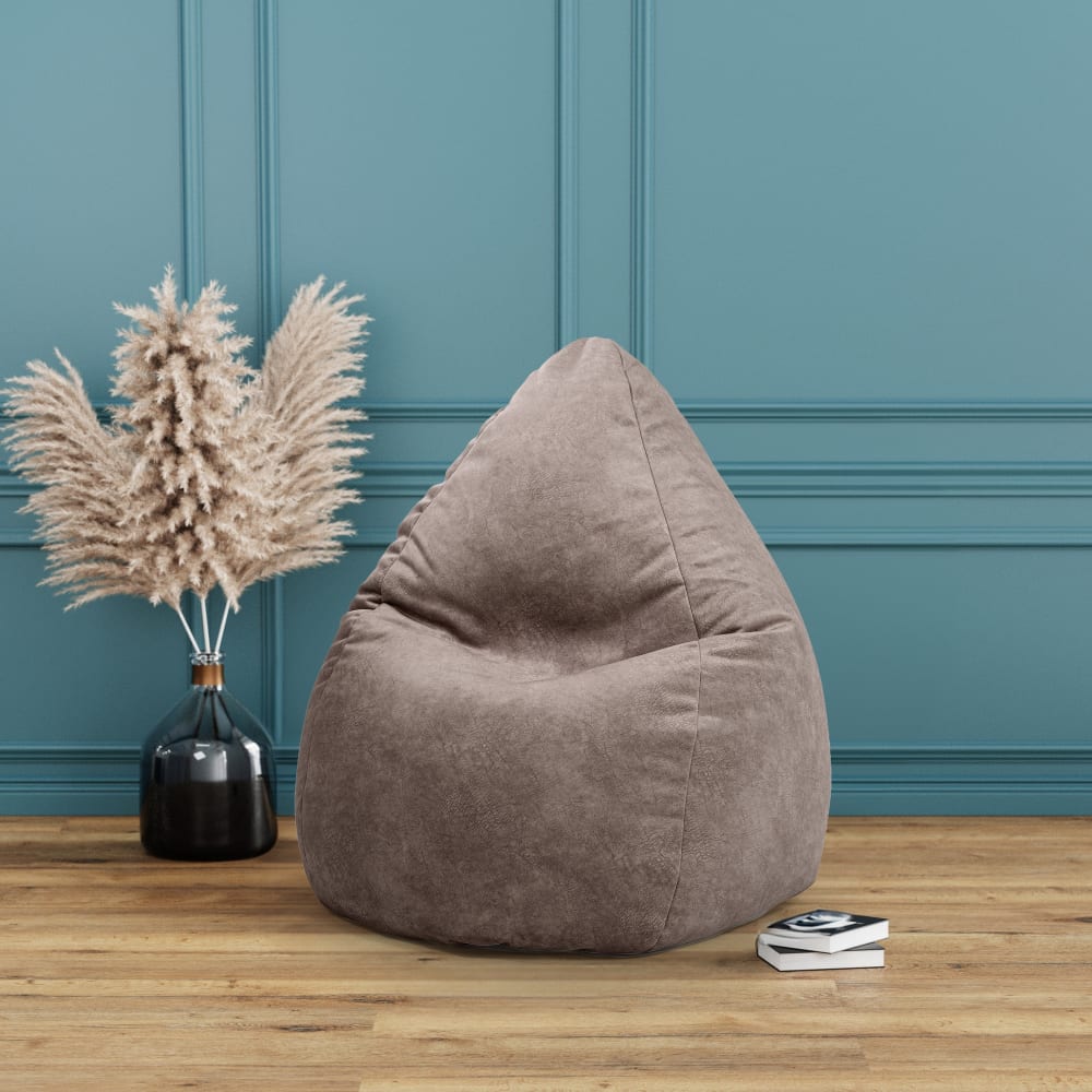 Pouf poire aspect cuir vielli taupe 80x130 cm - Maisons du Monde