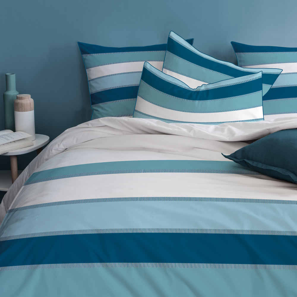 Parure de lit imprimée en coton Bleu 140x200+65x65cm
