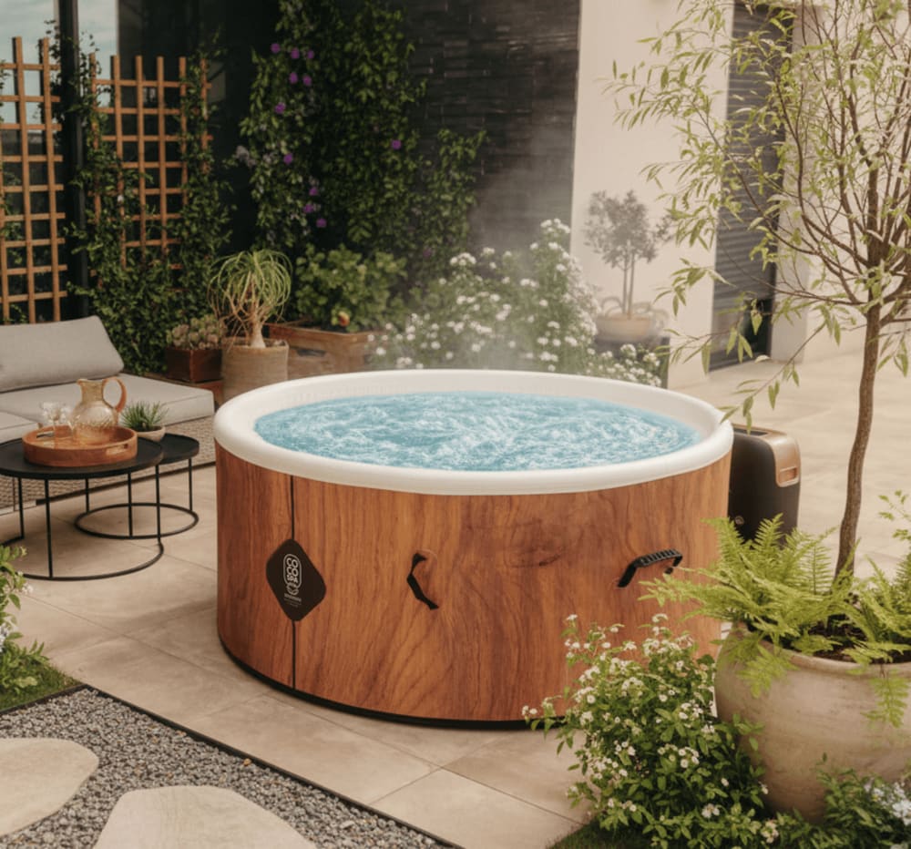 Spa gonflable chauffant & massant imitation bois 150cm