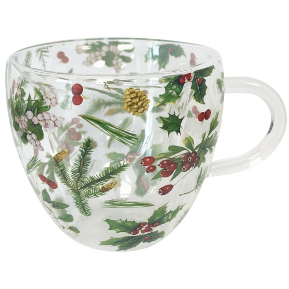 Tasse à thé en verre double paroi verdure d'hiver 200 ml