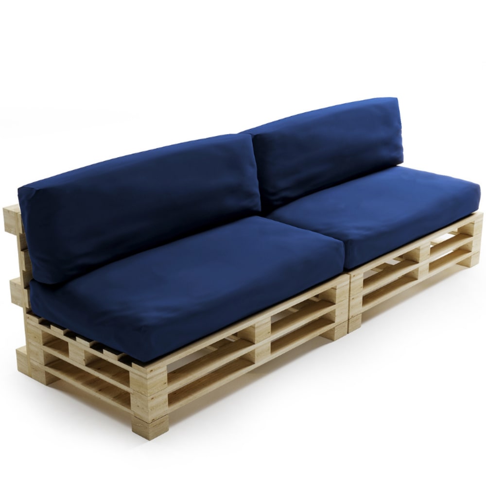 Coussins palette déhoussable imperméable lot x2 bleu