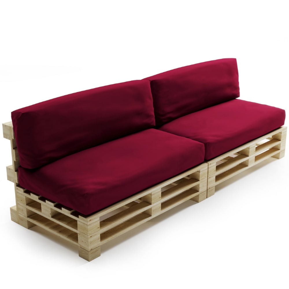 Coussins palette déhoussable imperméable lot x2 rouge