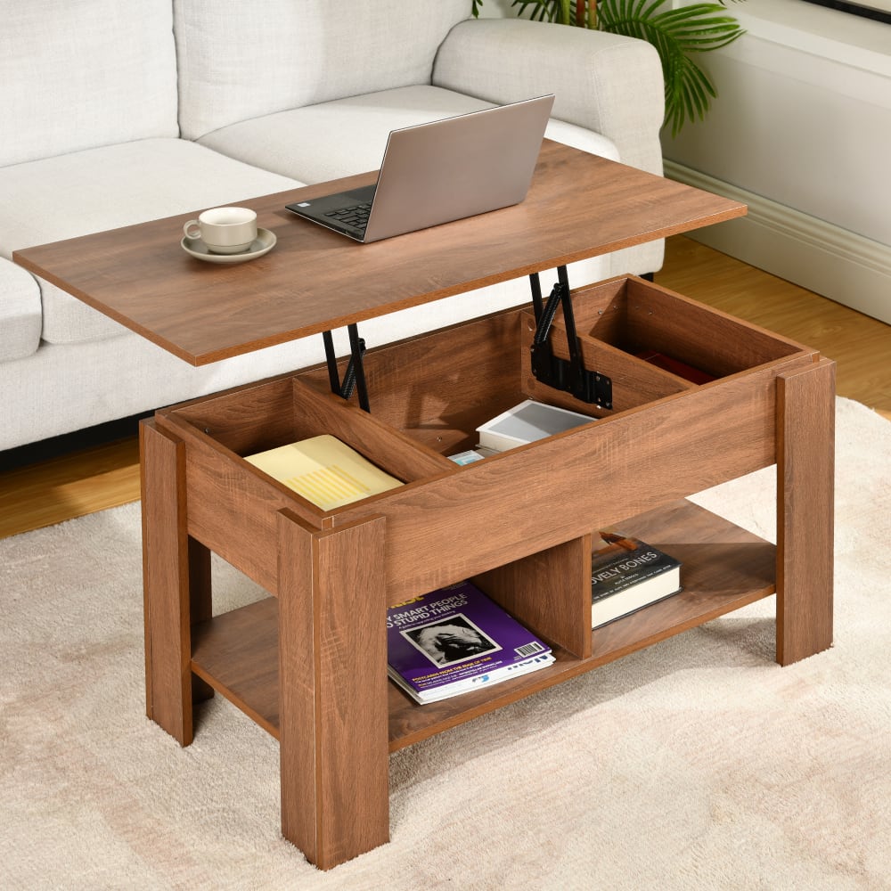 Table basse avec plateau relevable effet bois  marron 96*50