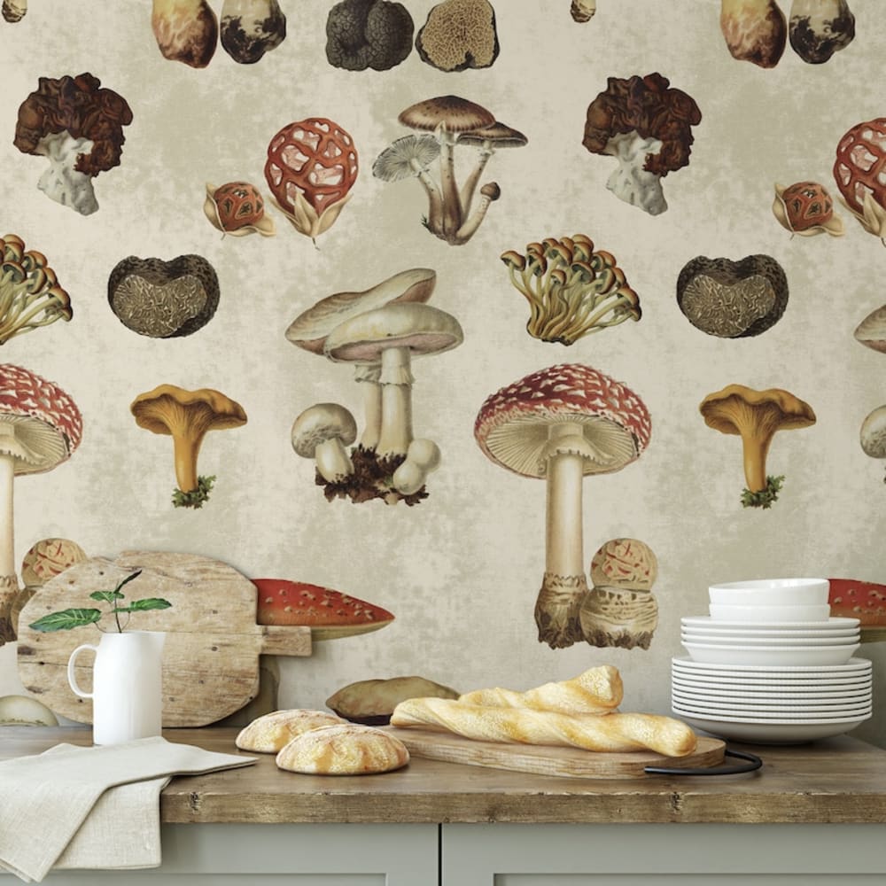Wallpapers4Beginners Tapete Champignons aus echtem Papier, 200x280cm, 8 Bögen style landhaus Beige Papier