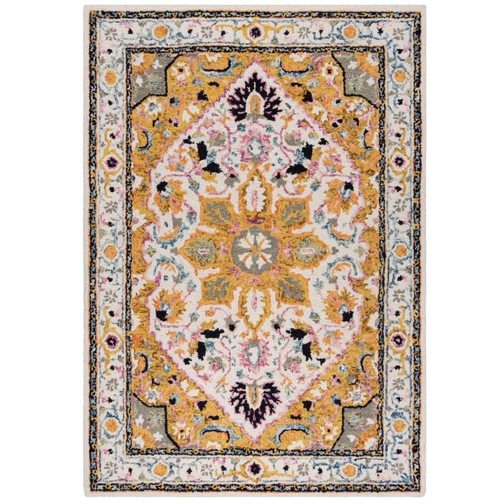 Flair Rugs Tapis en laine jaune, rose, verte et noire 120x170cm style vintage Multicolore