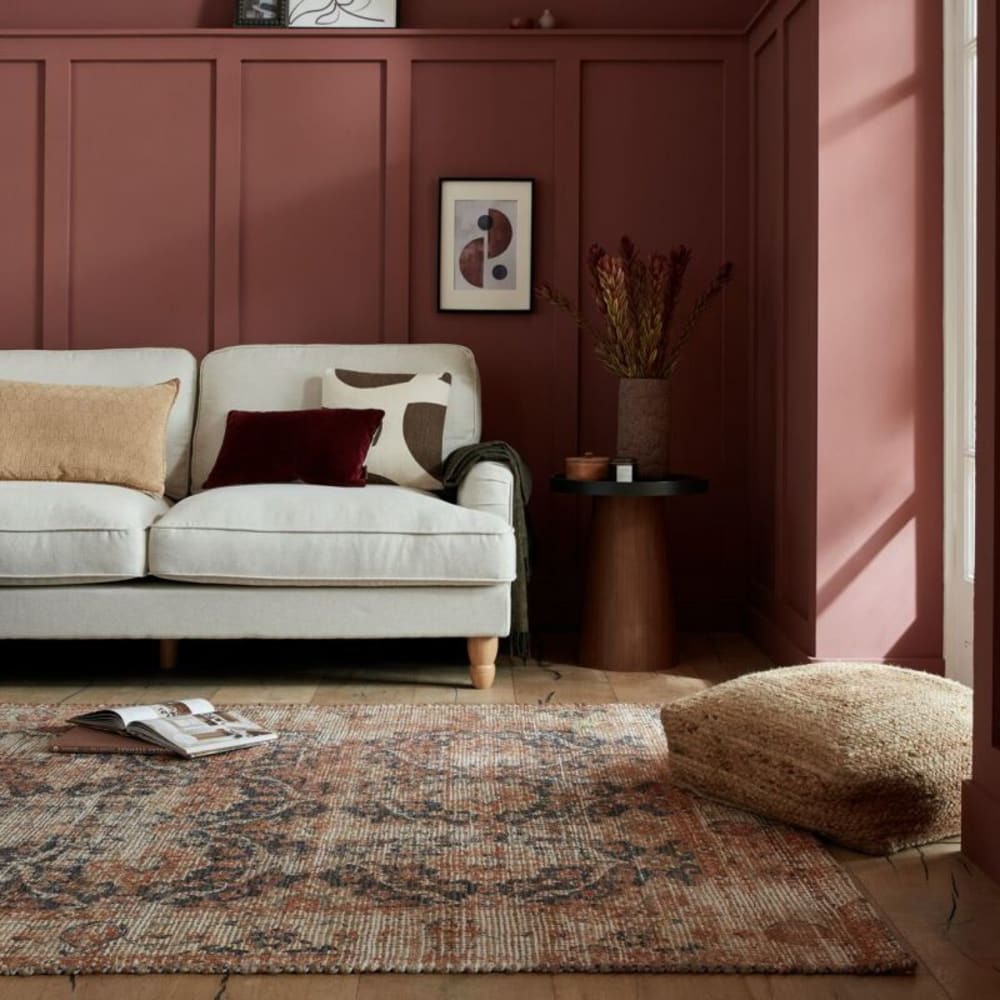 Tapis en jute motifs traditionnels rouge et bleu - Maisons du Monde