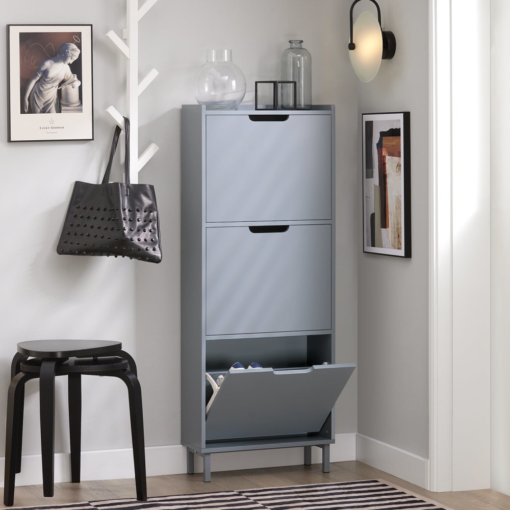 Armoire à chaussures 3 abattants effet bois gris - Maisons du Monde